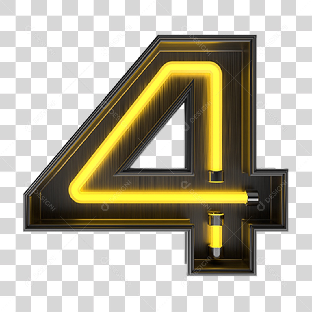 Número 4 Metal com Neon PNG Transparente