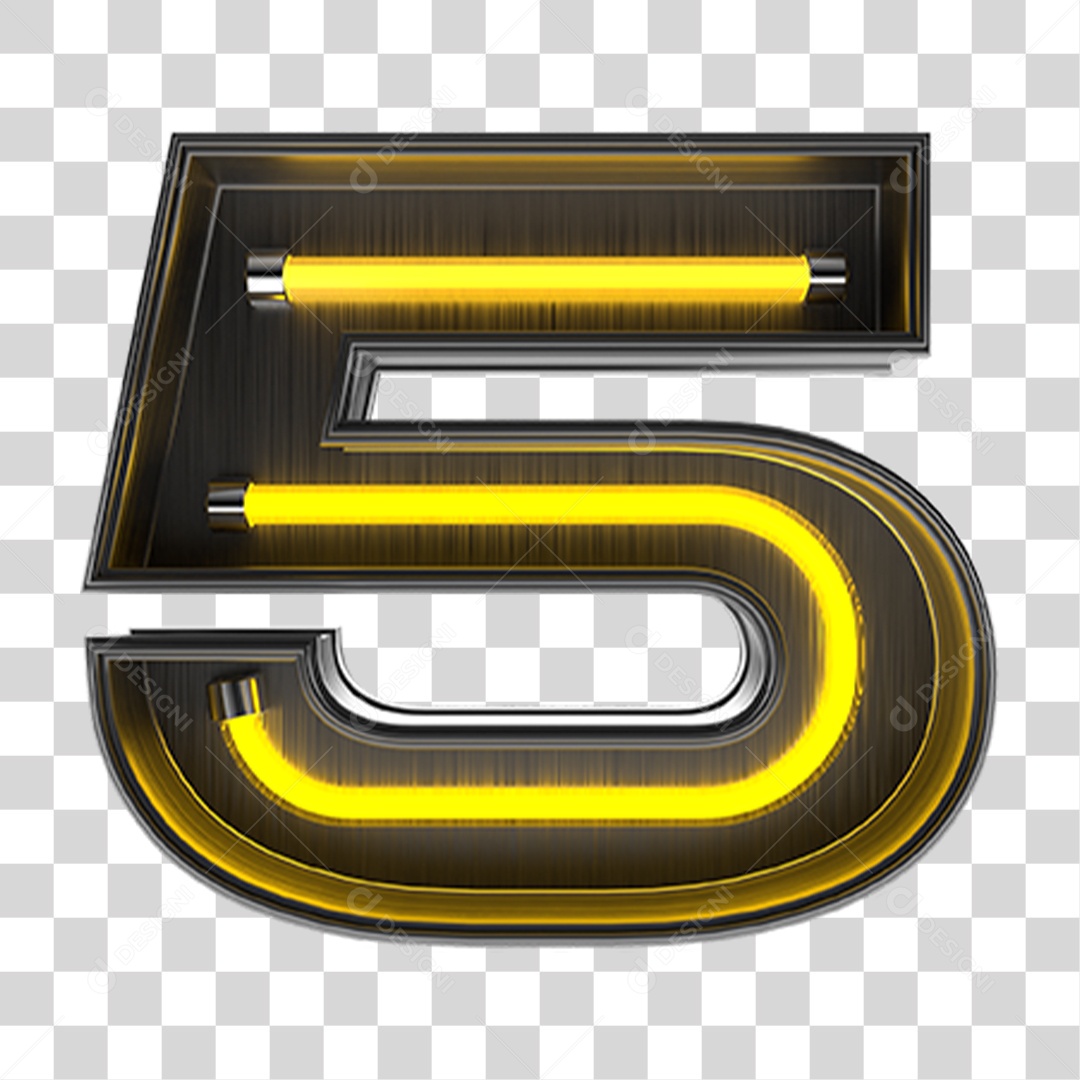 Número 5 Metal com Neon PNG Transparente