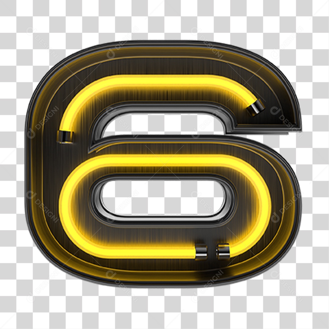 Número 6 Metal com Neon PNG Transparente
