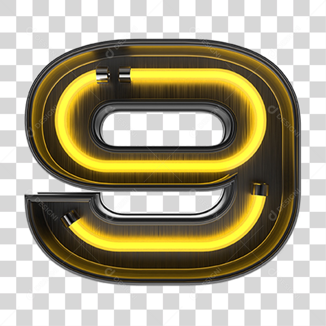 Número 9 Metal com Neon PNG Transparente