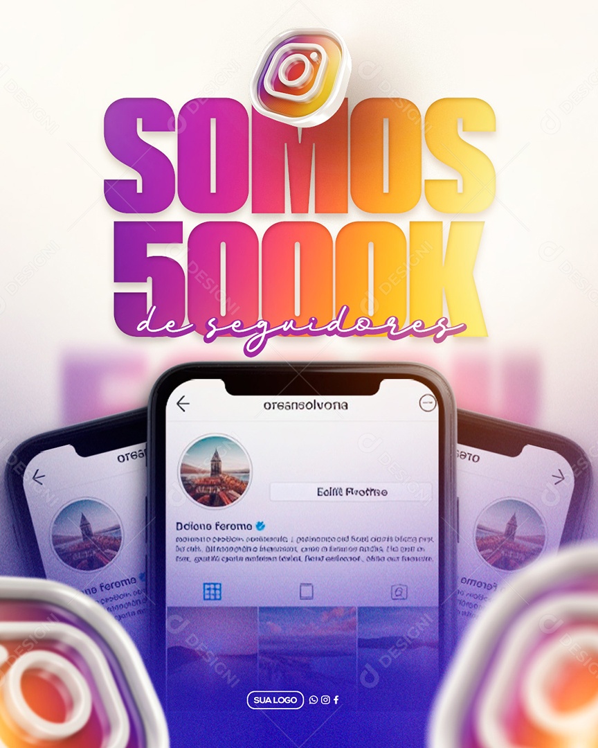 Obrigado Agora Somos 5k Seguidores Social Media PSD Editável