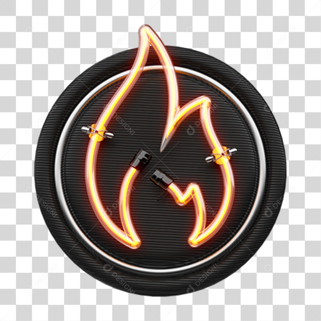 Elemento 3D Placa com Chama Neon PNG Transparente