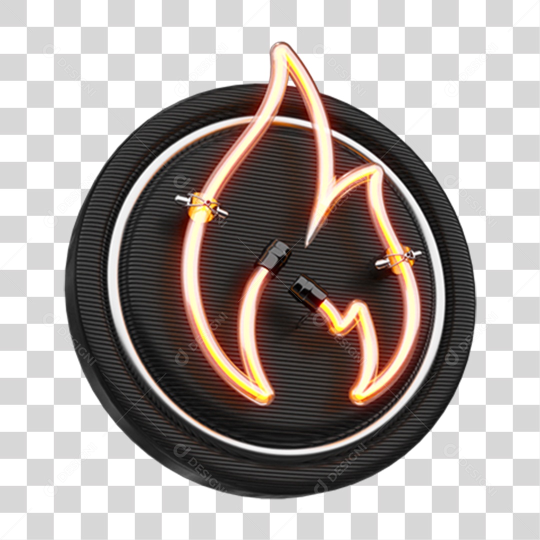 Elemento 3D Placa com Chama Neon PNG Transparente