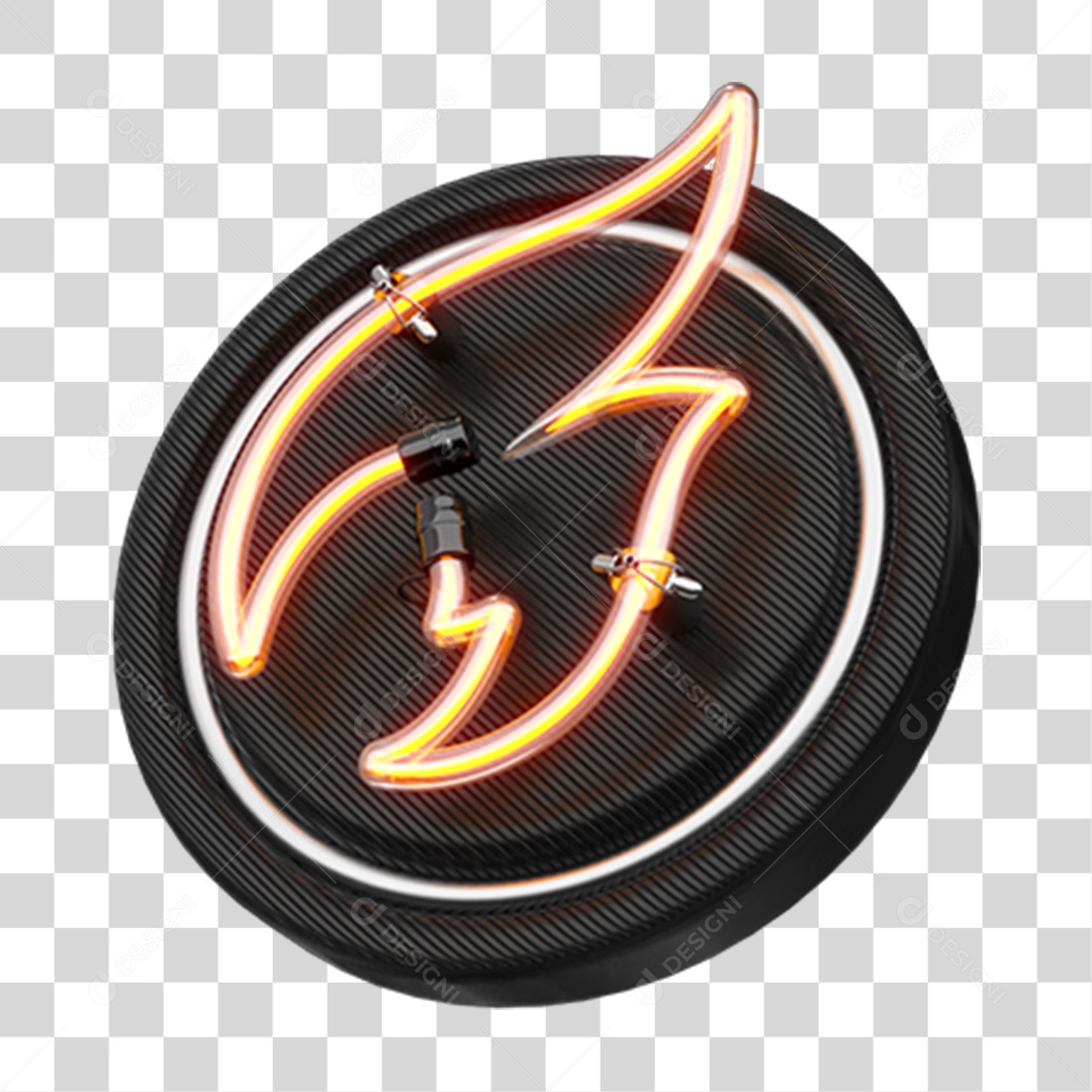 Elemento 3D Placa com Chama Neon PNG Transparente