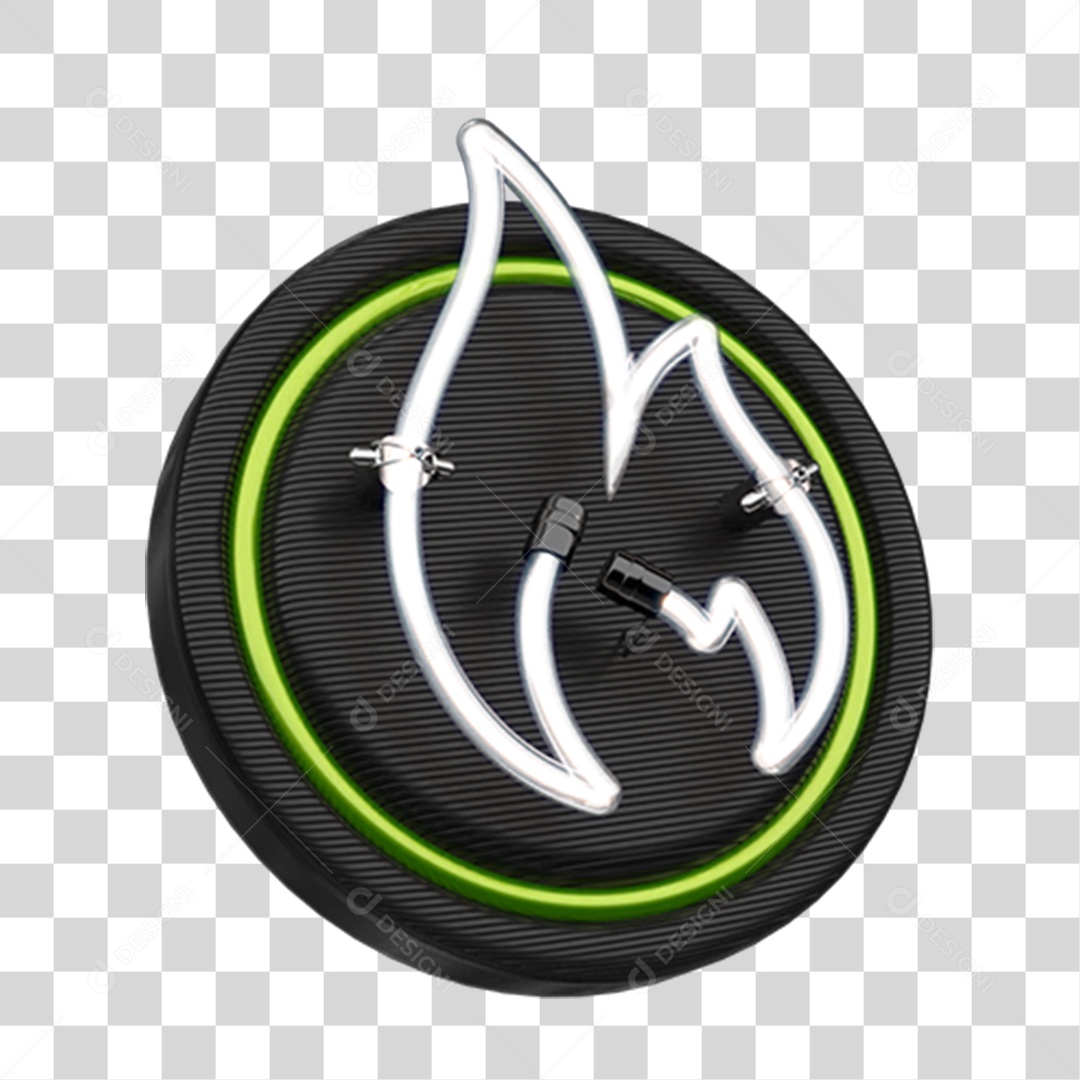 Elemento 3D Placa com Chama Neon PNG Transparente