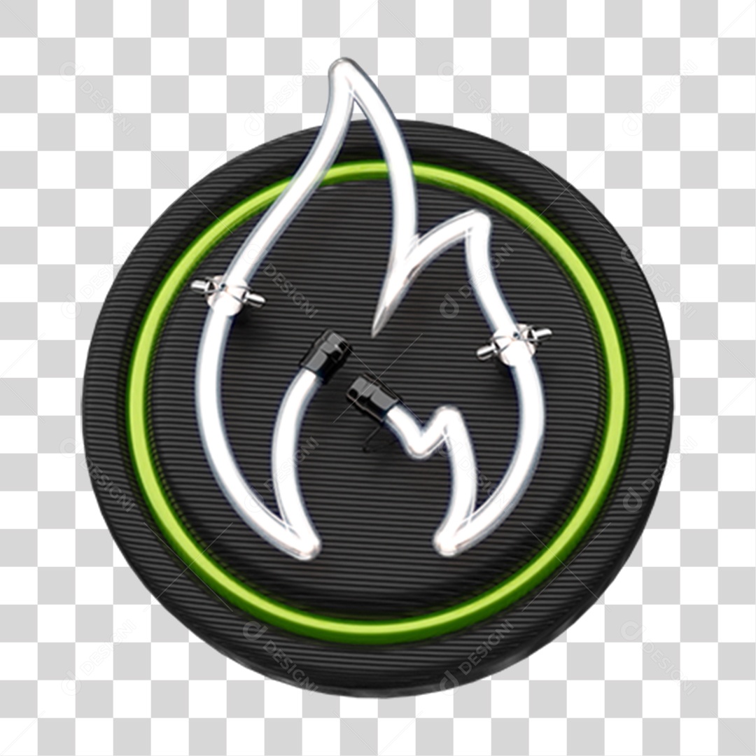 Elemento 3D Placa com Chama Neon PNG Transparente