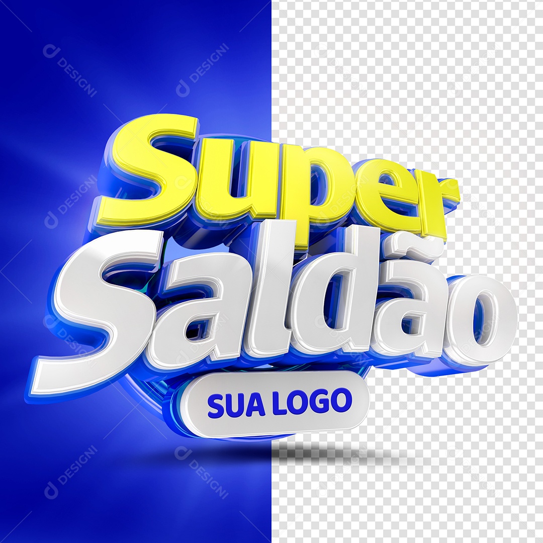 Selo 3D Super Saldão Azul para Composição PSD