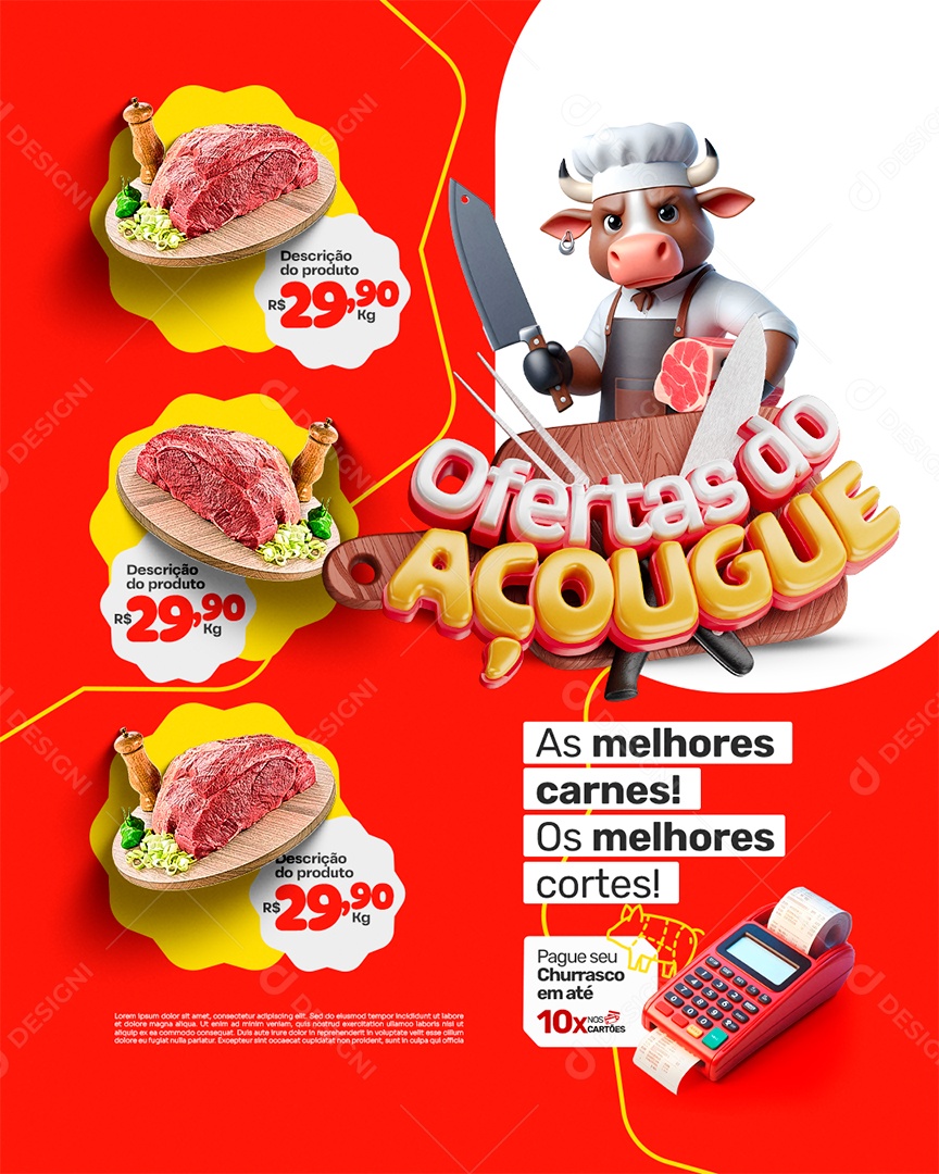 Ofertas do Açougue as Melhores Carnes Social Media PSD Editável