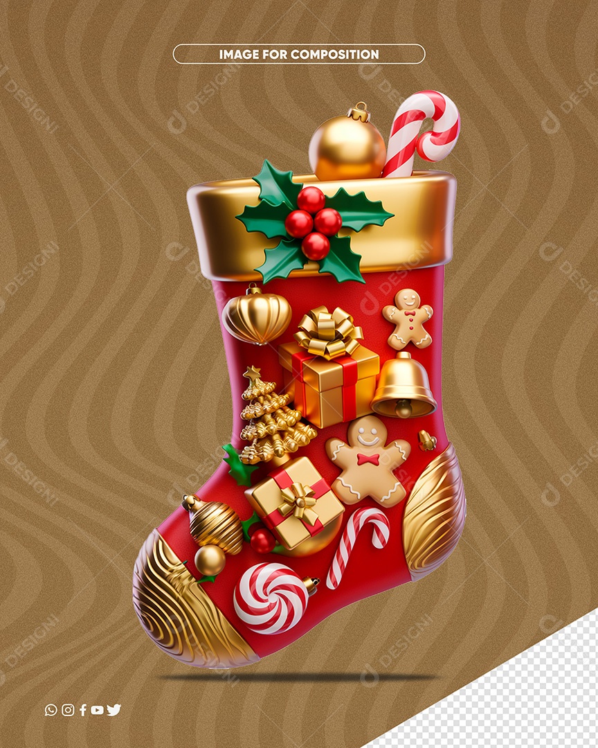 Elemento 3D Meia de Natal para Composição PSD