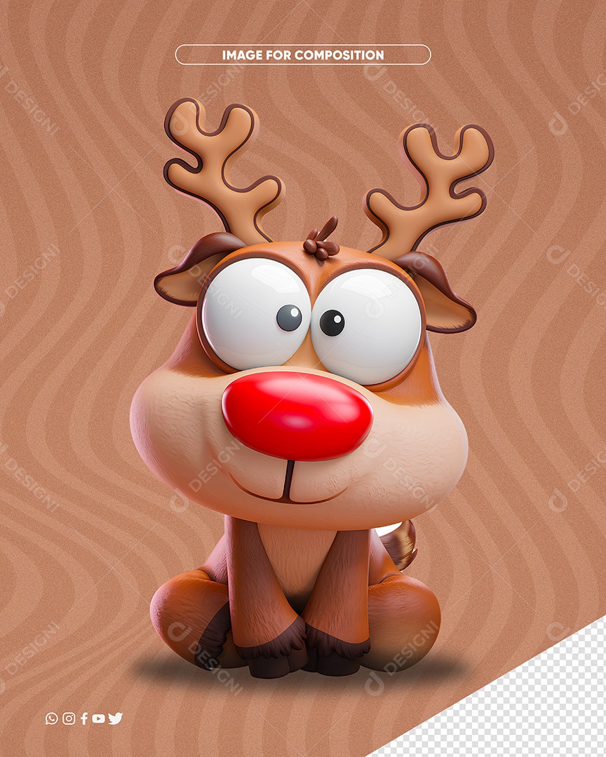 Personagem 3D Rena para Composição PSD