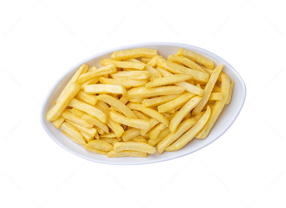 Batatas palito frita dentro de uma tigela branca