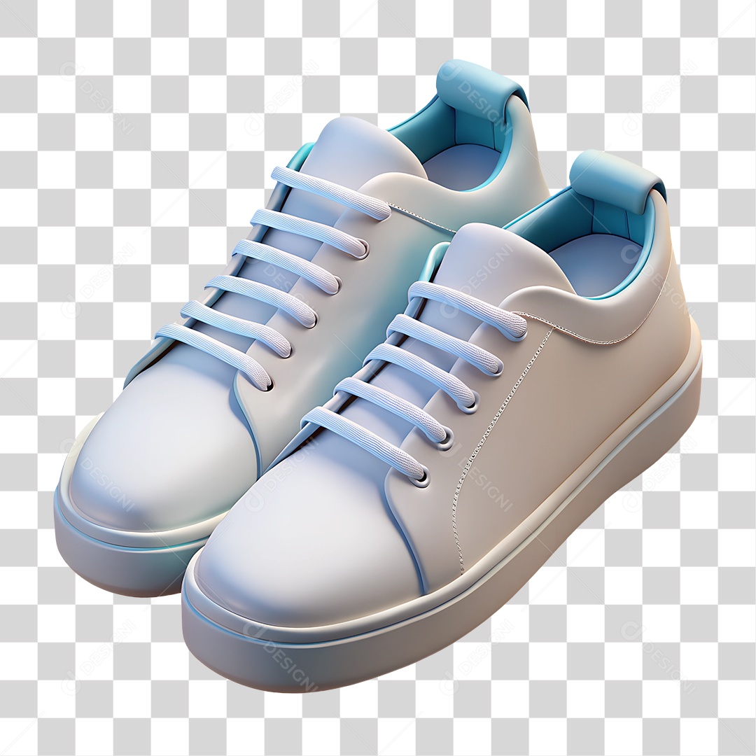 Par de Tênis Branco e Azul Elemento 3D para Composição PNG Transparente