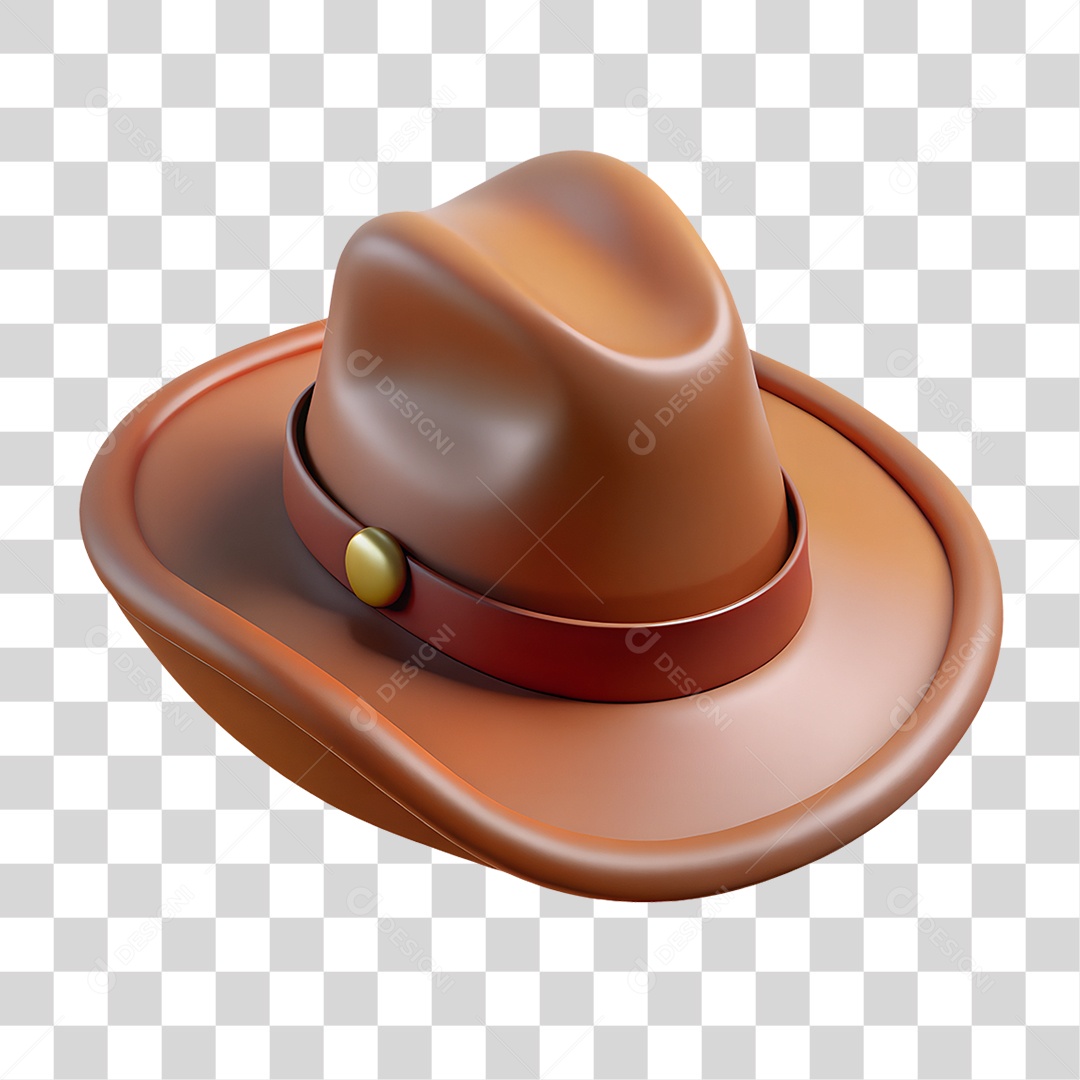 Chapéu Marrom Elemento 3D para Composição PNG Transparente