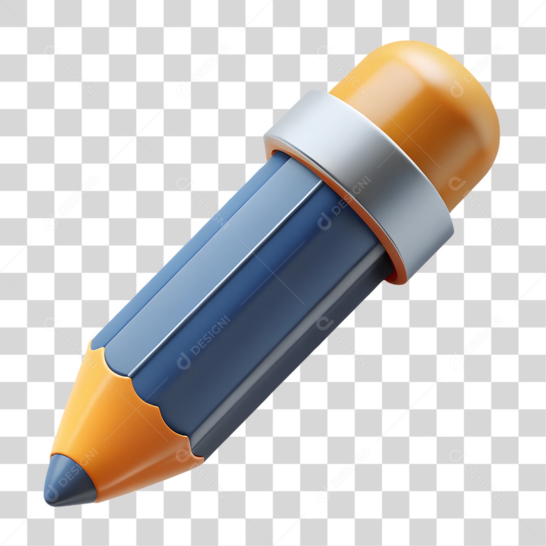 Lápis Azul e Amarelo Elemento 3D para Composição PNG Transparente