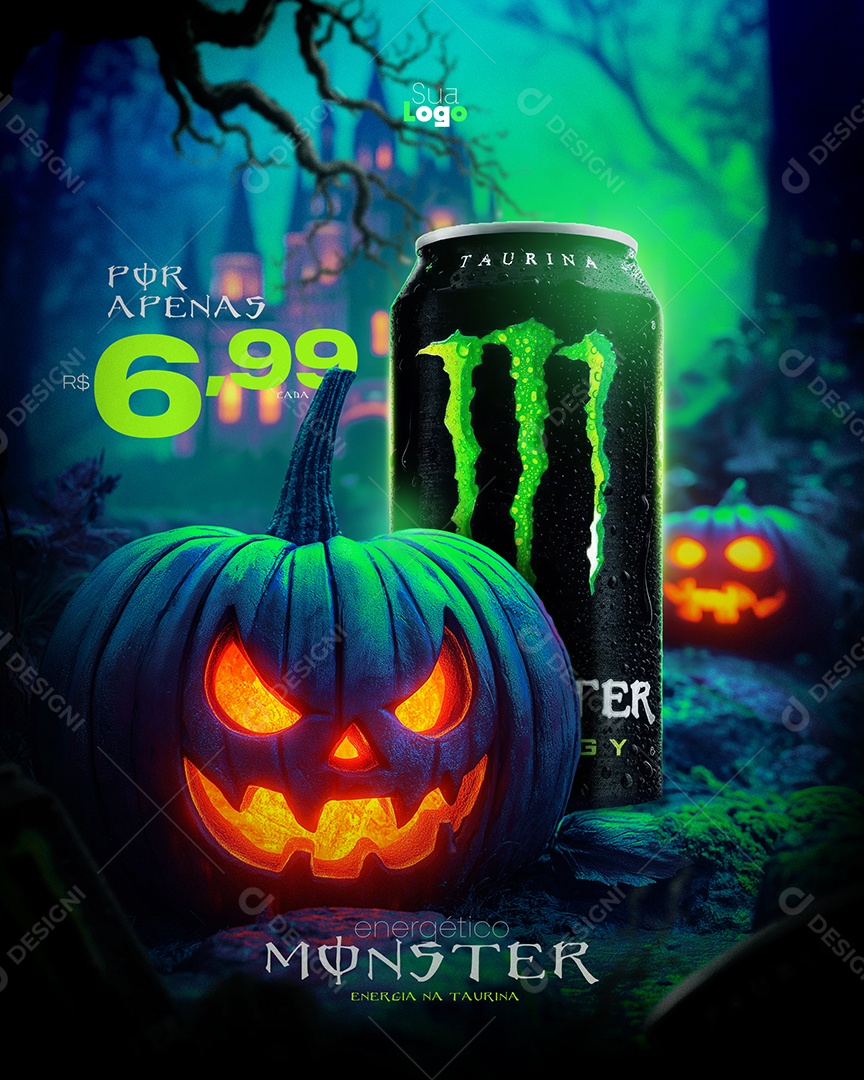 Feed Monster Energético Promoção de Halloween Social Media PSD Editável