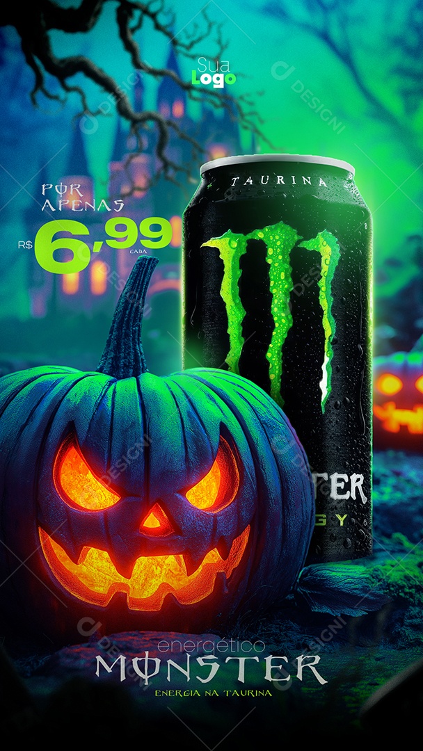 Story Monster Energético Promoção de Halloween Social Media PSD Editável