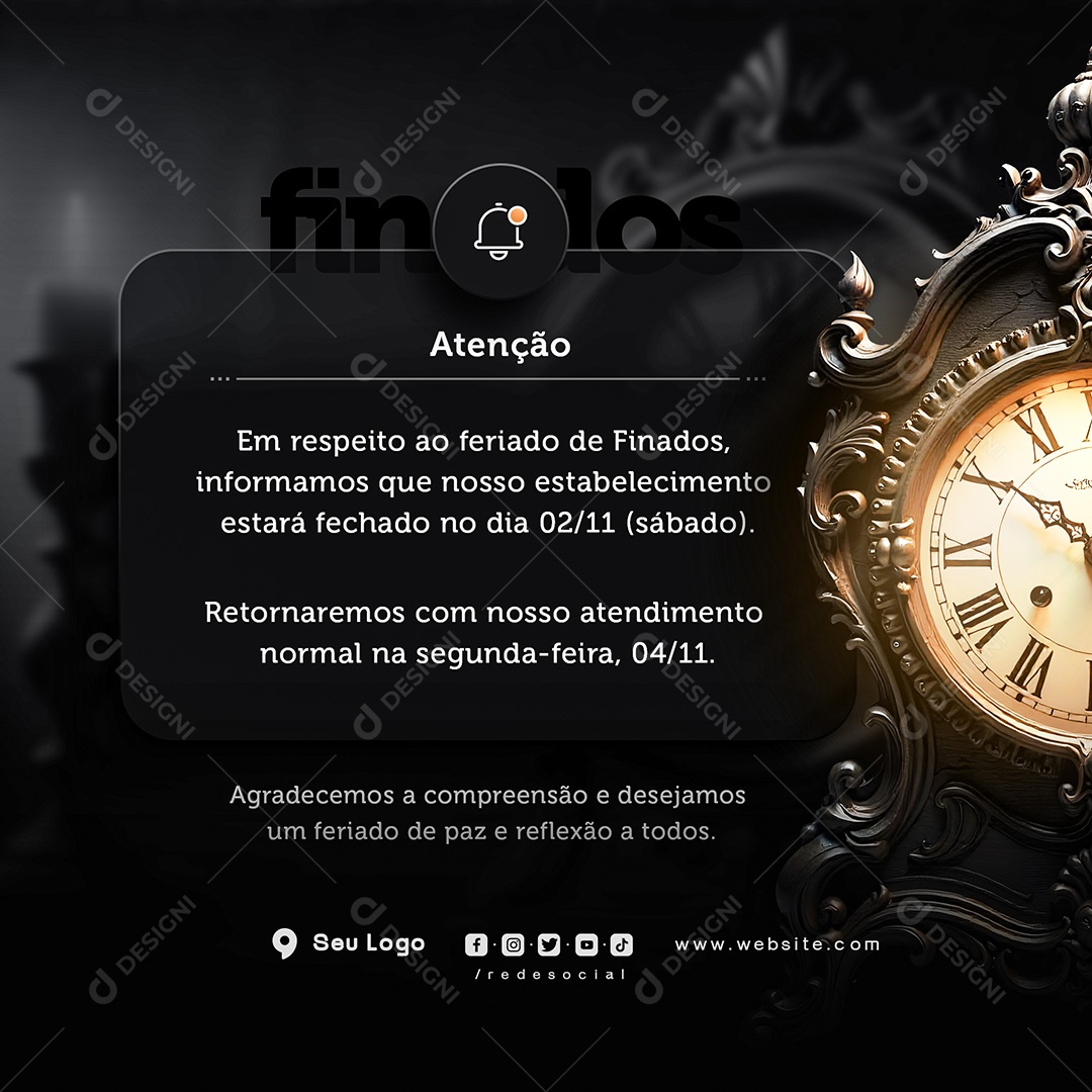 Horário de Funcionamento Dia de Finados Social Media PSD Editável