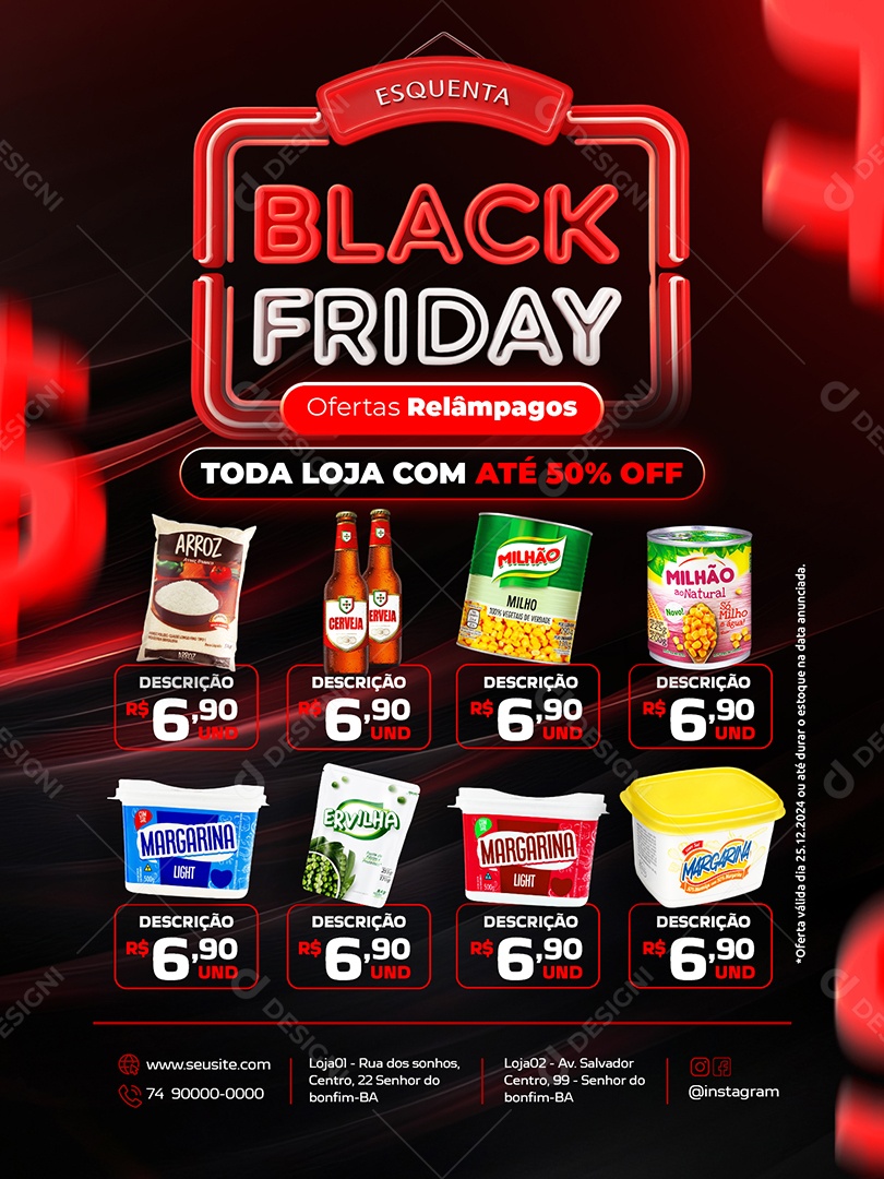 Tabloide Esquenta Black Friday Supermercado Ofertas Relâmpagos Social Media PSD Editável