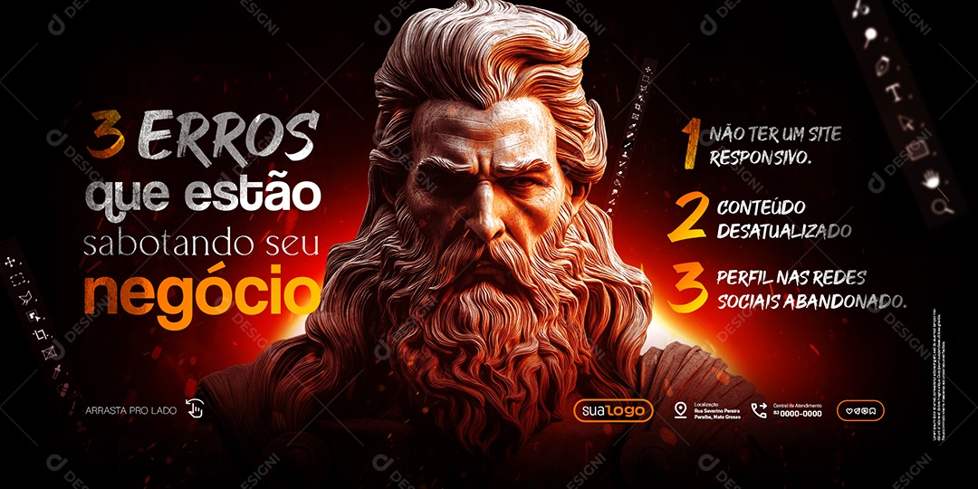 Carrossel Marketing Digital Três Erros Social Media PSD Editável