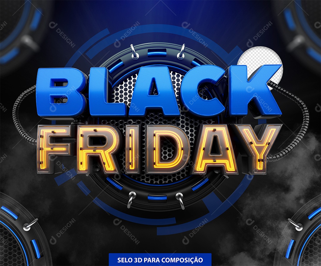 Black Friday Selo 3D Azul com Lud de Led Laranja para Composição PSD