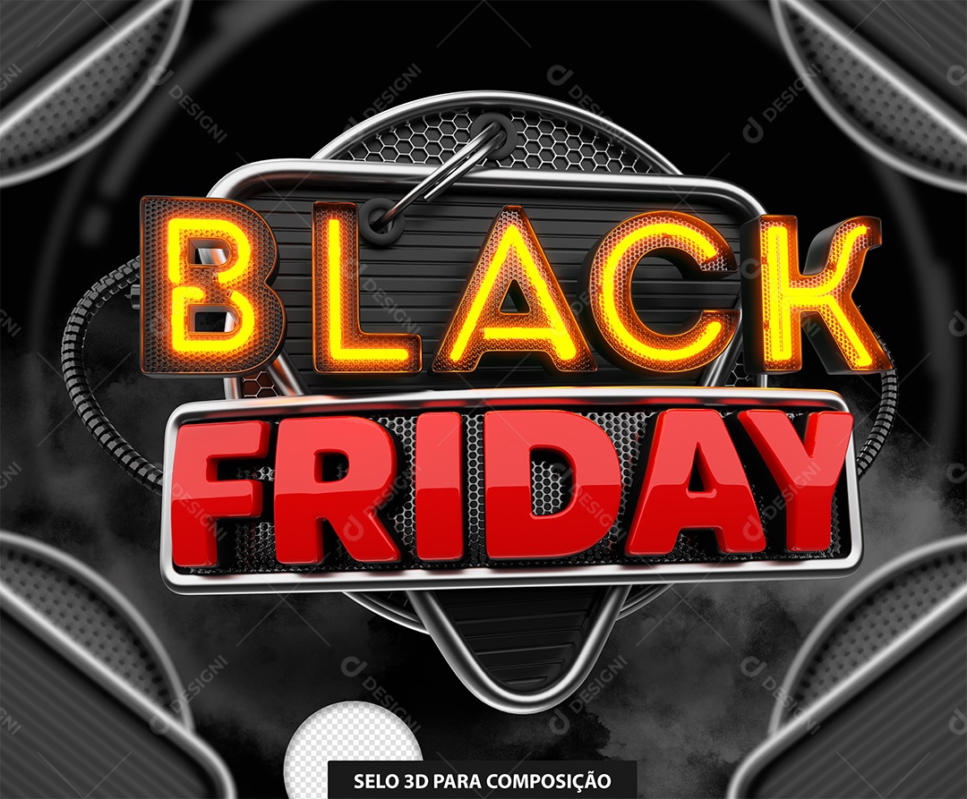 Black Friday Selo 3D com Luz de Led Laranja e Vermelho para Composição PSD