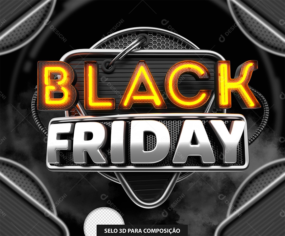 Black Friday Selo 3D com Luz de Led Laranja para Composição PSD