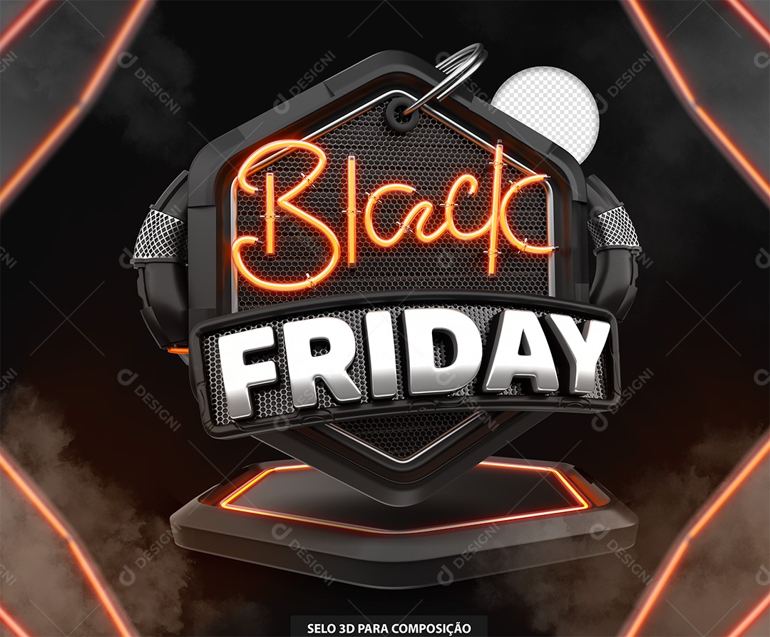 Black Friday Selo 3D Laranja e Branco para Composição PSD