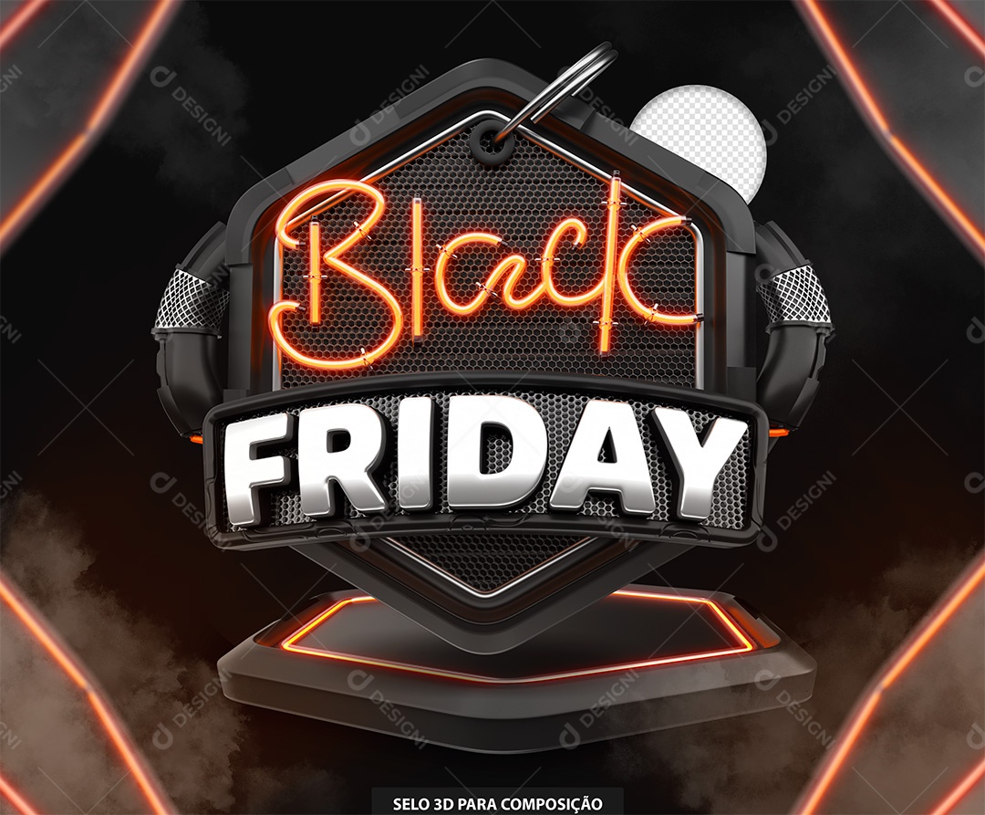 Black Friday Selo 3D Laranja e Branco para Composição PSD