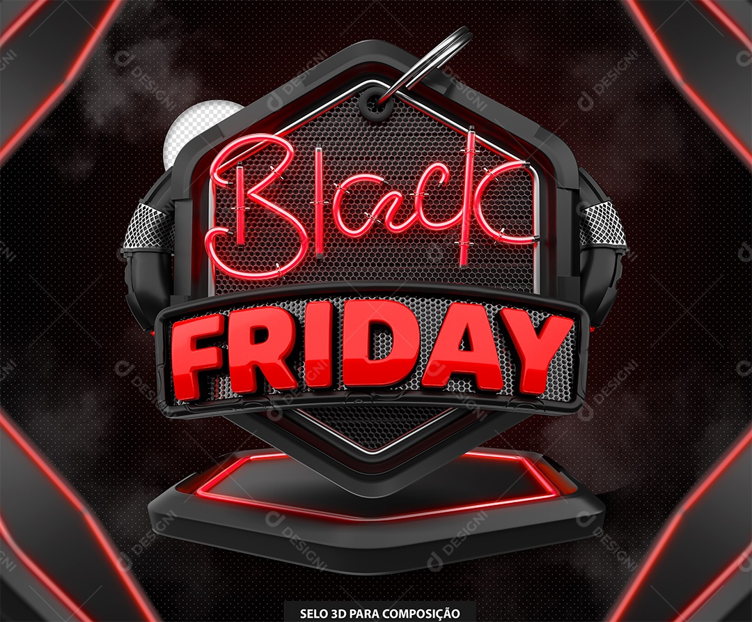 Black Friday Selo 3D Vermelho para Composição PSD