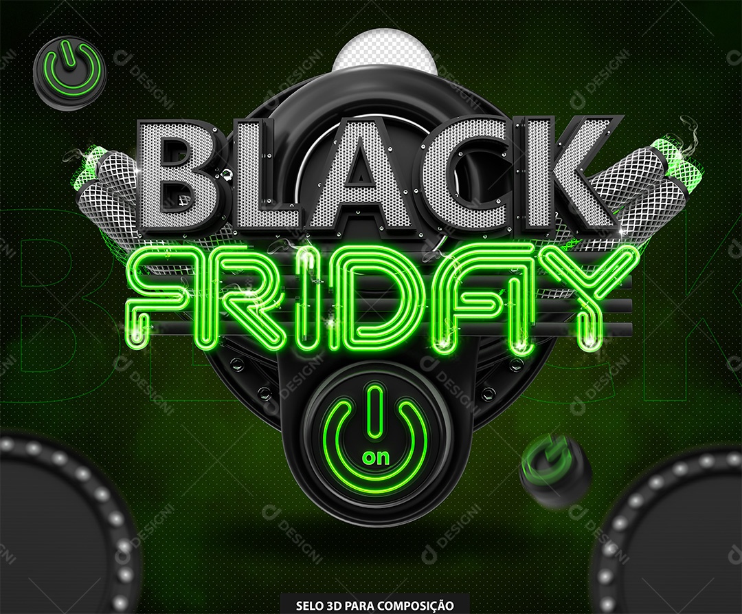 Black Friday Selo 3D com Luz Neon Verde para Composição PSD