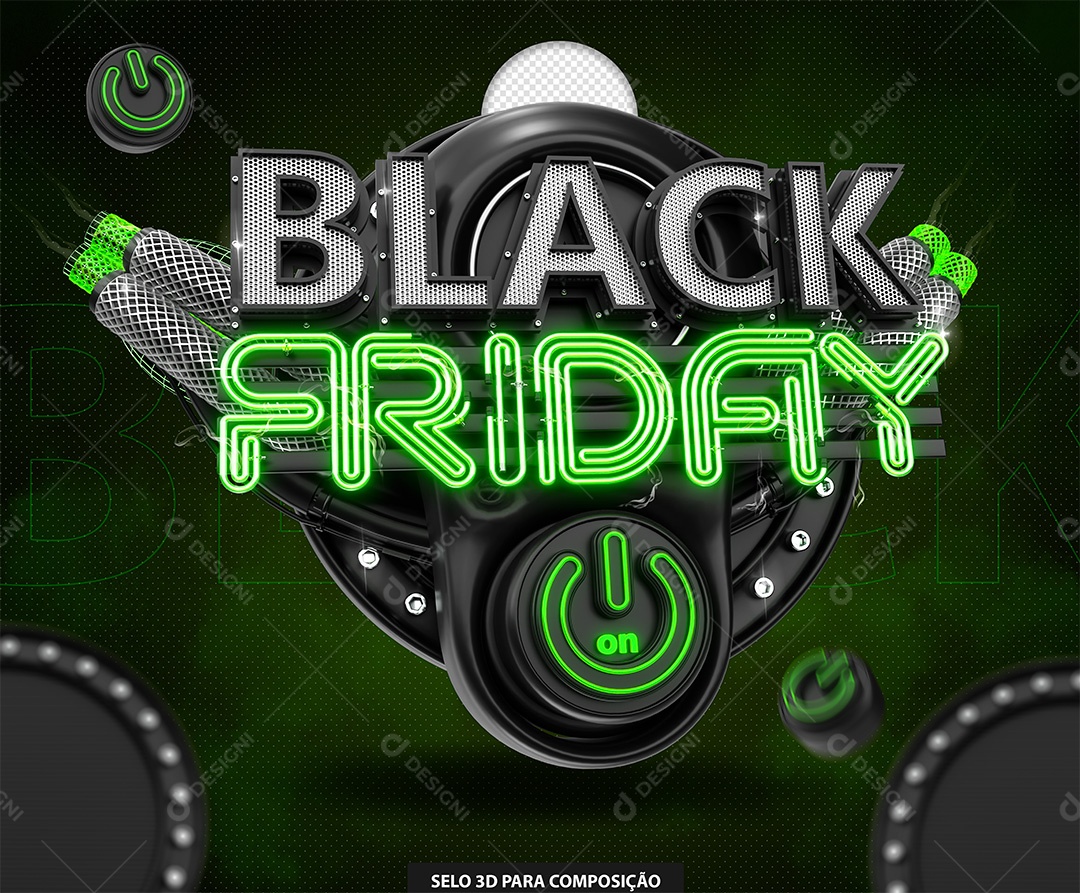 Black Friday Selo 3D com Luz Neon Verde para Composição PSD
