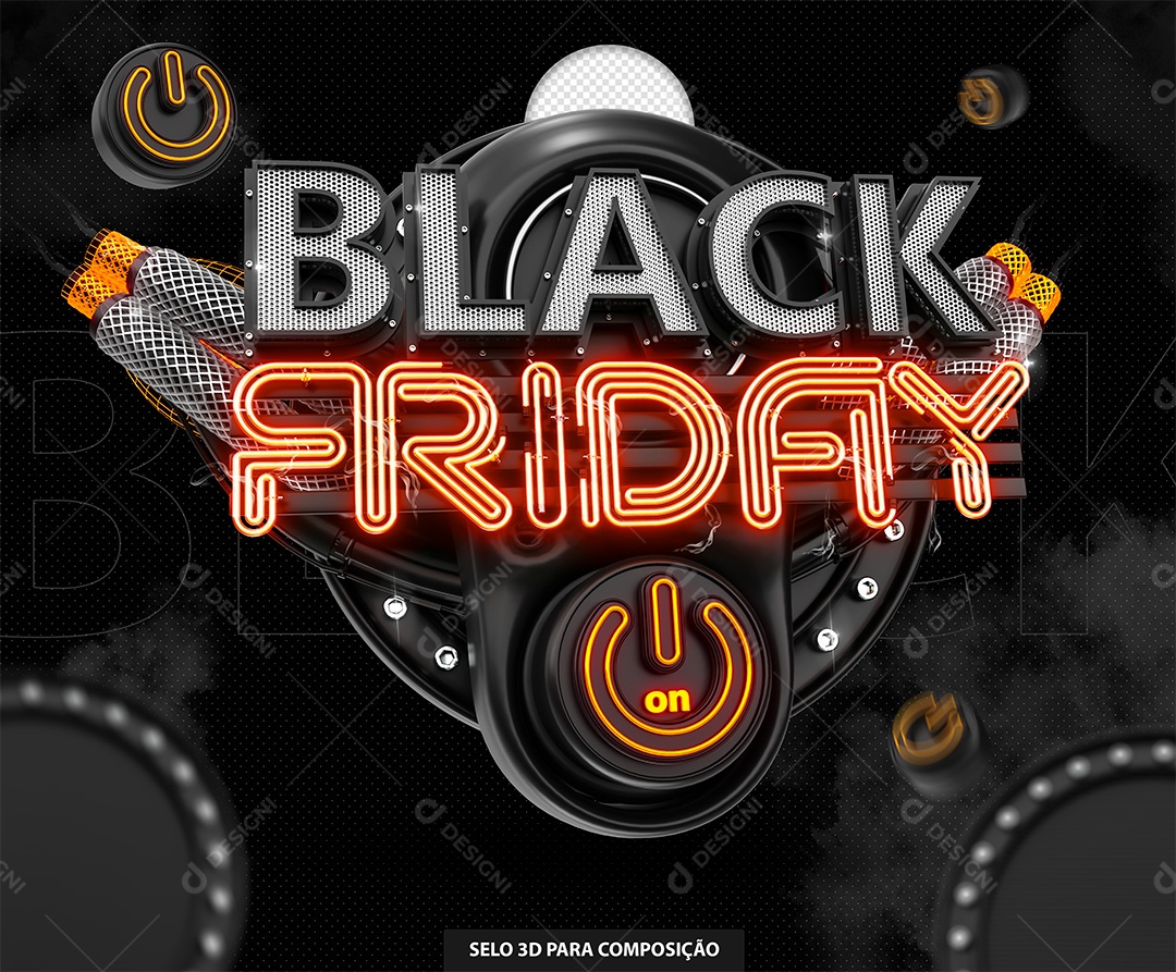 Black Friday Selo 3D com Luz Neon para Composição PSD