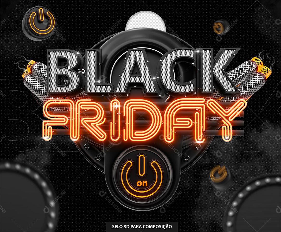 Black Friday Selo 3D com Luz Neon para Composição PSD