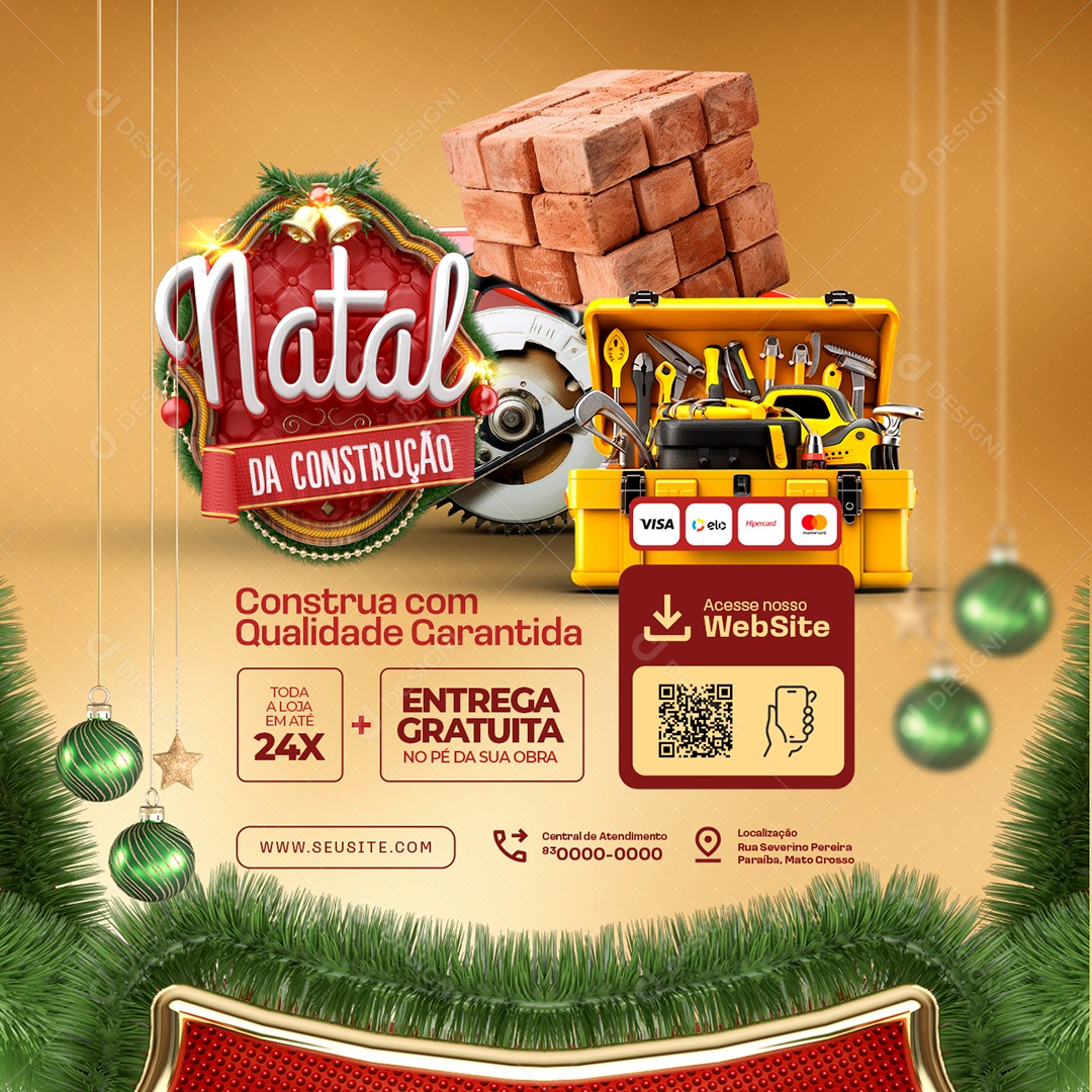 Natal de Construção Construa com Qualidade Garantida Social Media PSD Editável