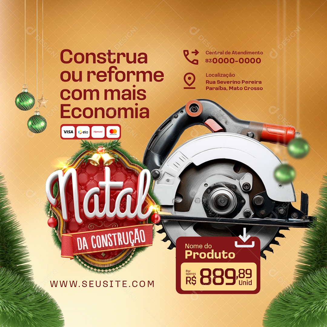 Natal de Construção Serra Elétrica Social Media PSD Editável