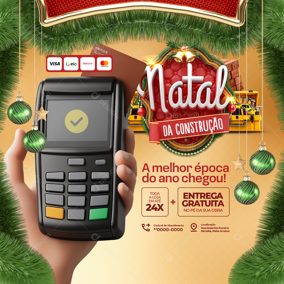 Natal de Construção Toda a Loja em Até 24x Social Media PSD Editável