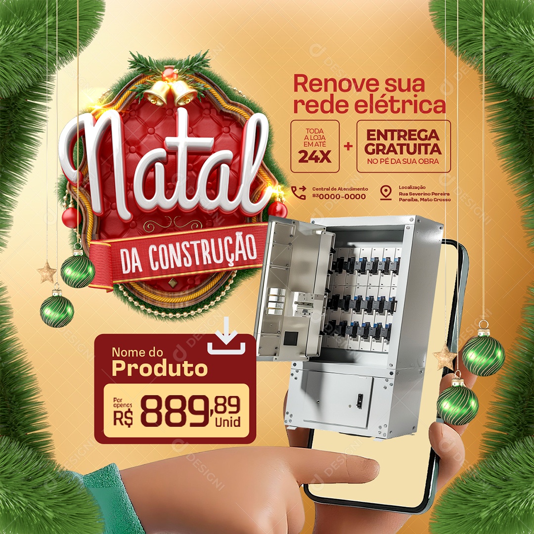 Natal de Construção Disjuntor Renove sua Rede Elétrica Social Media PSD Editável