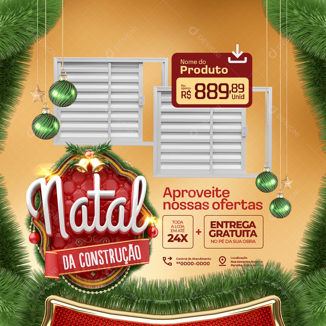 Natal de Construção Janela Aproveite nossas Ofertas Social Media PSD Editável