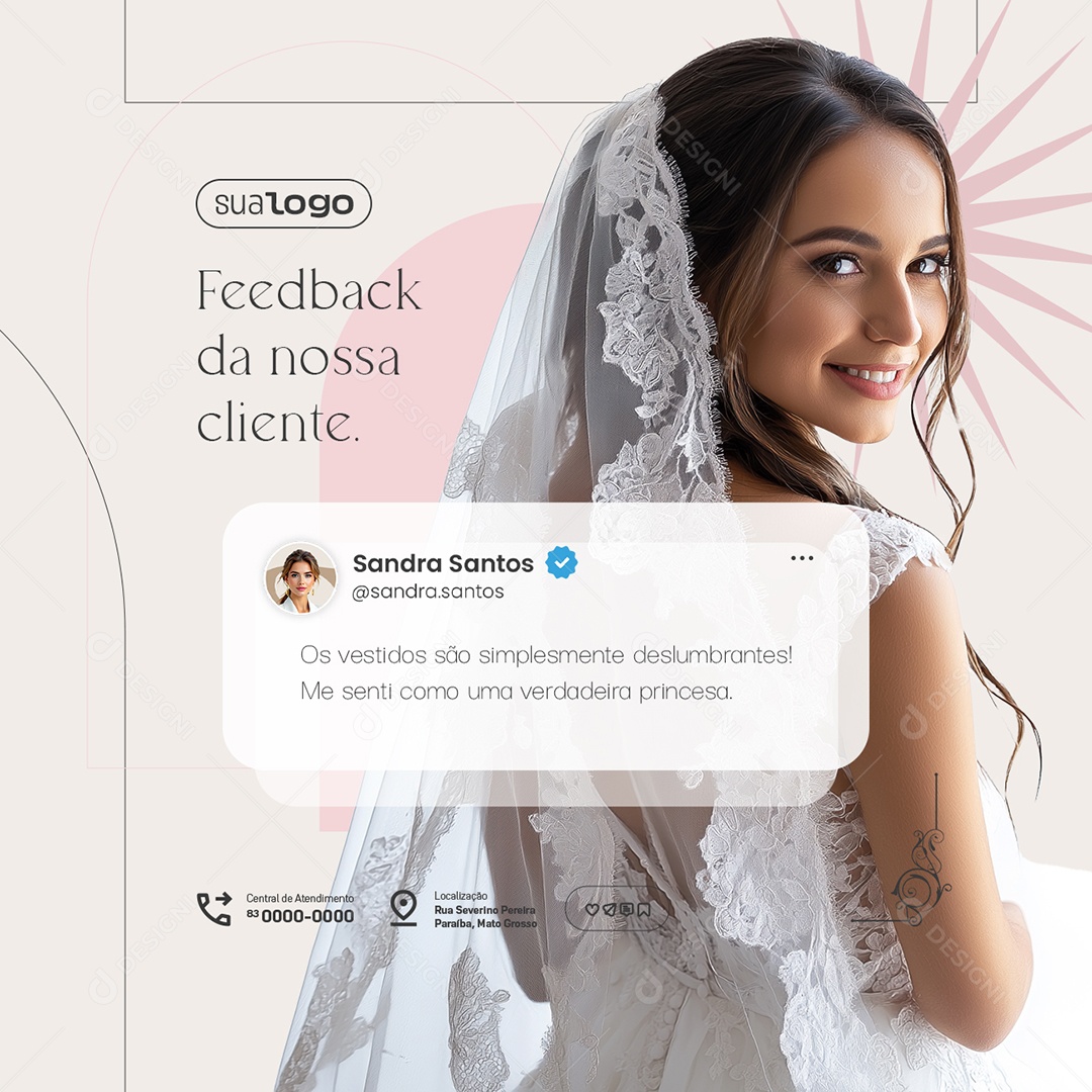 Roupas de Casamento Feedback da Nossa Cliente Social Media PSD Editável