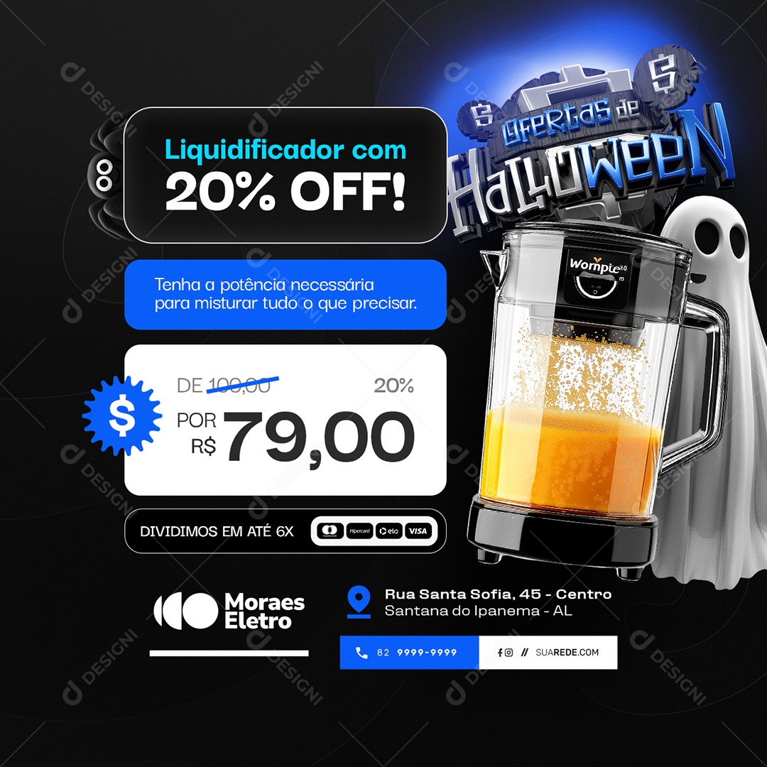 Loja de Eletrodomésticos Ofertas de Halloween Liquidificador Social Media PSD Editável