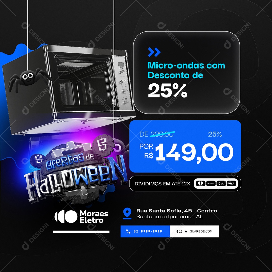 Loja de Eletrodomésticos Ofertas de Halloween Micro-Ondas Social Media PSD Editável