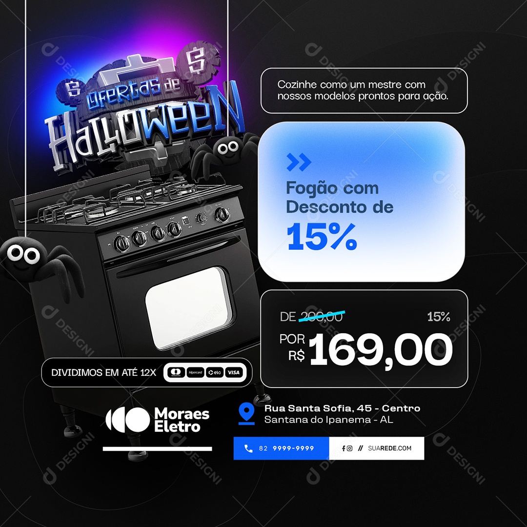 Loja de Eletrodomésticos Ofertas de Halloween Fogão com Desconto Social Media PSD Editável