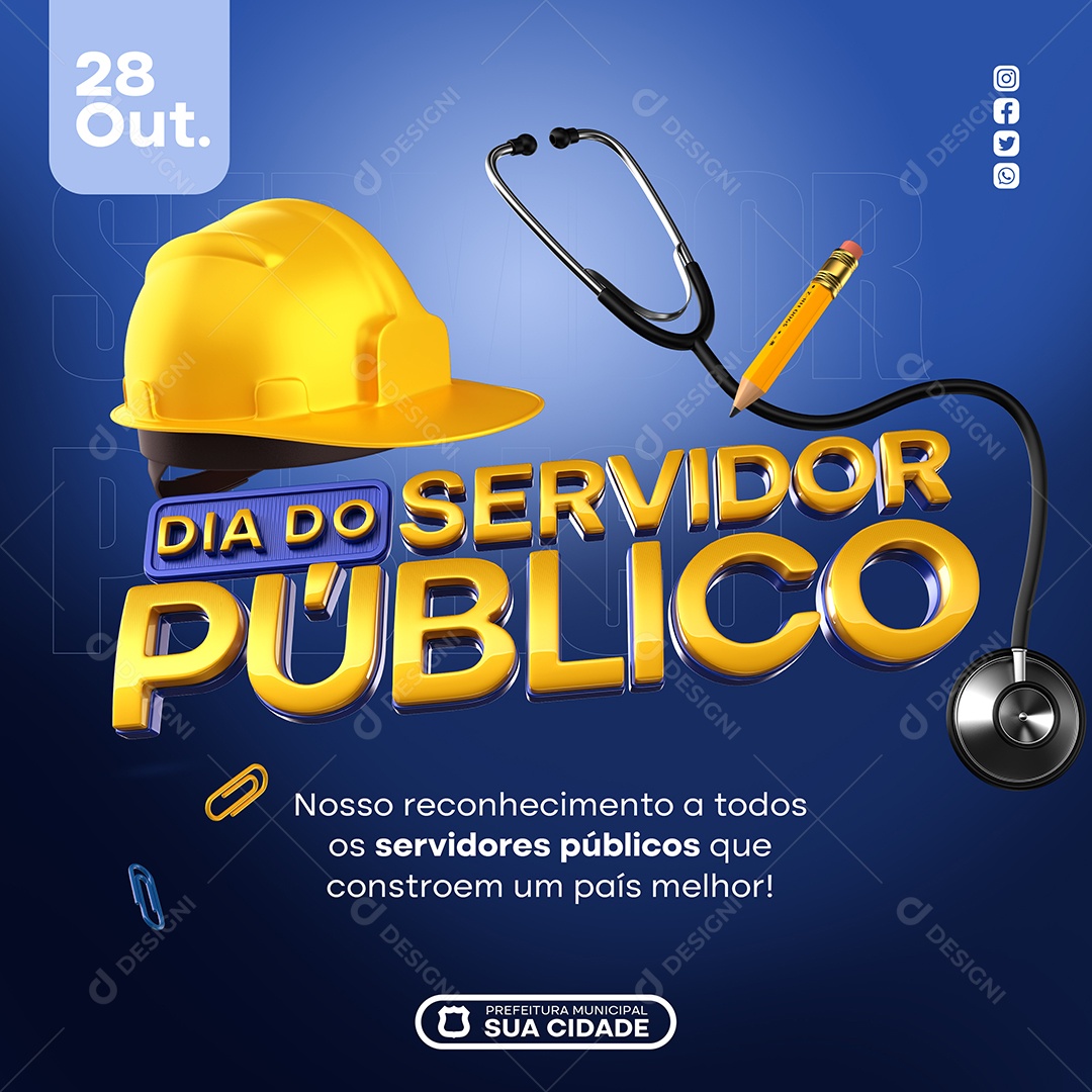 Dia do Servidor Público 28 de Outubro Parabéns Social Media PSD Editável