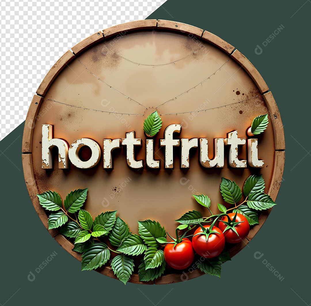 Placa De Madeira Redonda Hortifruti Elemento 3D Para Composição PSD