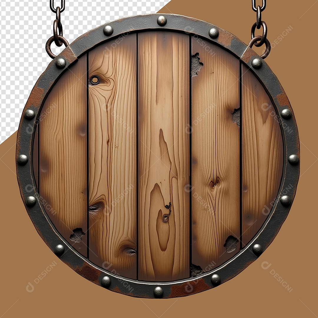 Elemento 3D Placa de Madeira Redonda Para Composição PSD