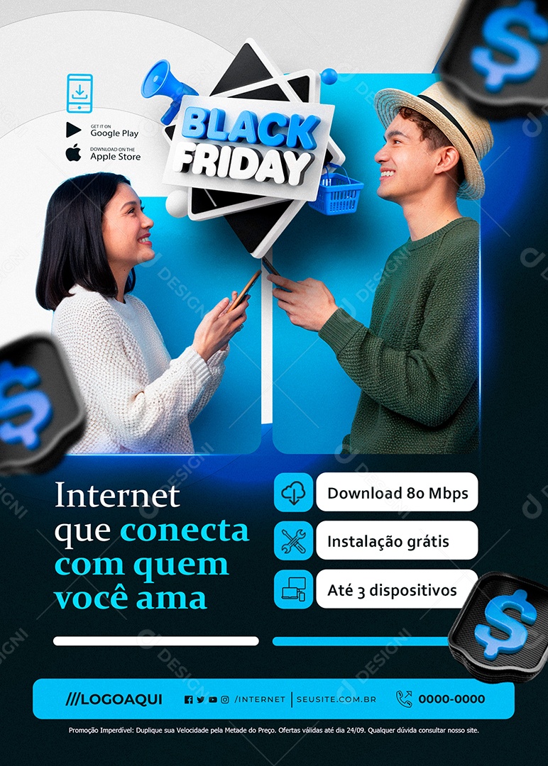Flyer Black Friday Internet Conecta com Quem Você Ama Social Media PSD Editável