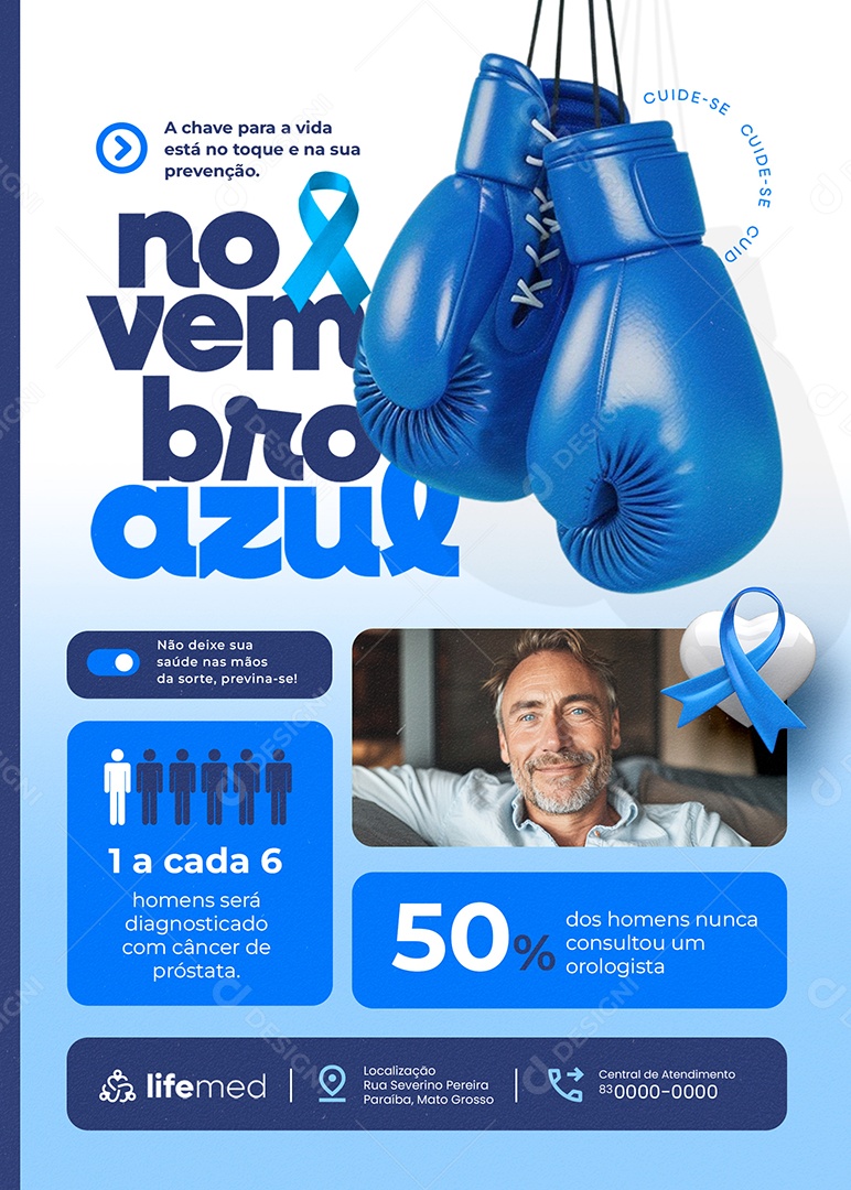 Flyer Novembro Azul a Chave para a Vida Social Media PSD Editável