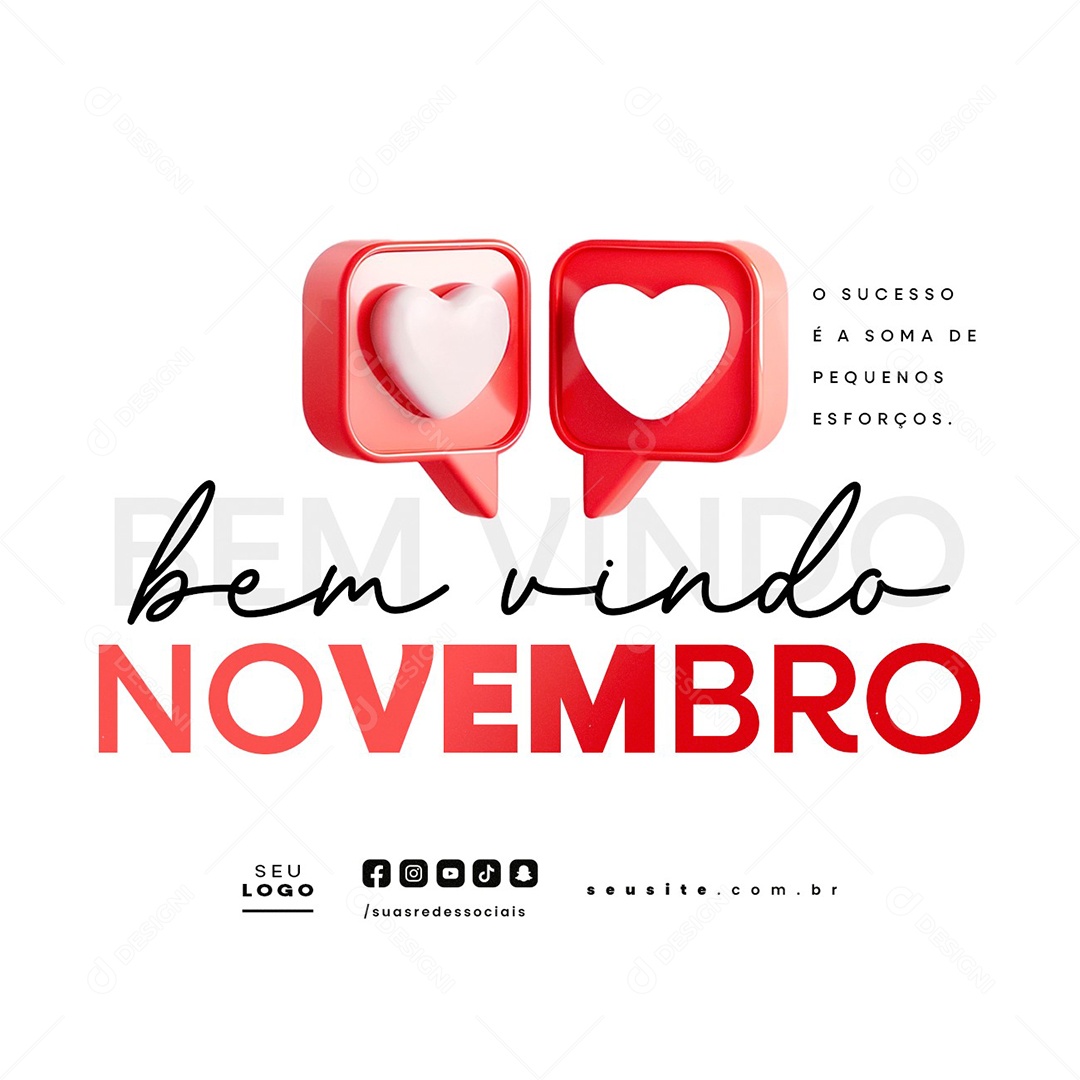 Social Media Bem Vindo Novembro o Sucesso é a Soma de Pequenos Esforços PSD Editável