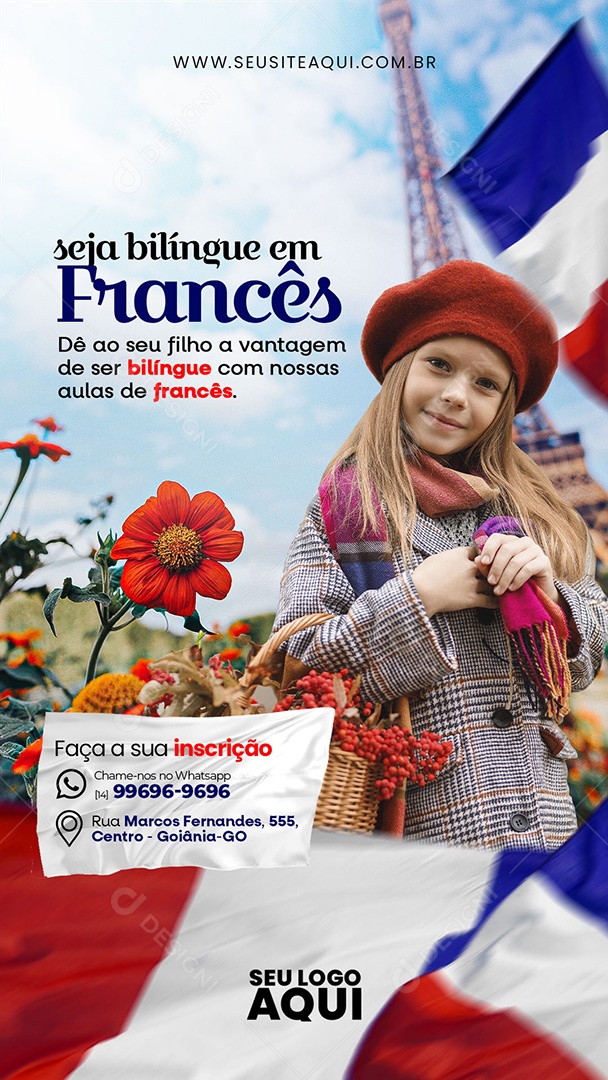Story Aulas de Francês Seja Bilíngue Social Media PSD Editável