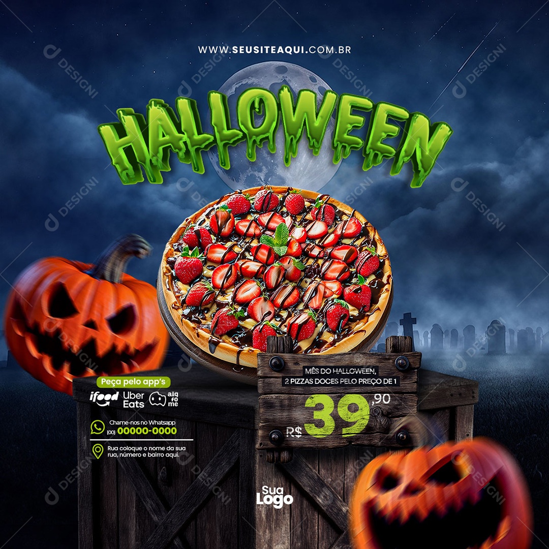 Pizzaria Halloween Pizza Doce Social Media PSD Editável